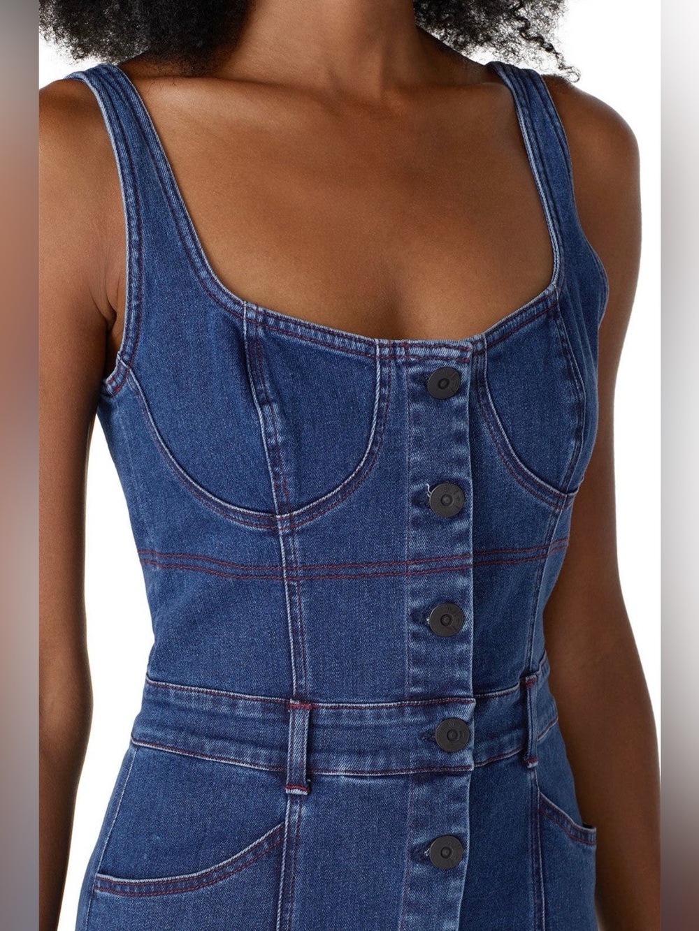 3x1 Denim Shannon Dress Button-Front Jeans Mini Dress Medium Kyla Blue Wash - Picture 2 of 16